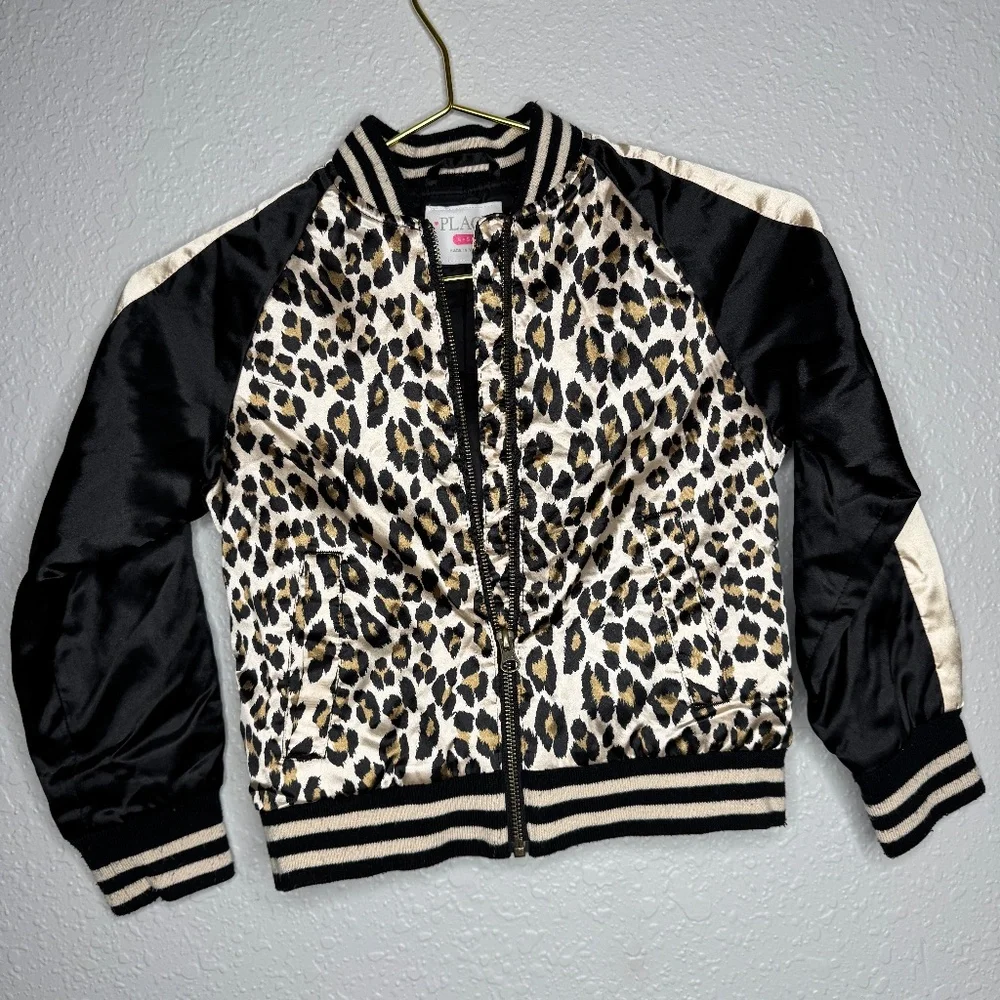 The Childrens Place Size 5/6 Leopard‎ print full Zip Bomber Jacket